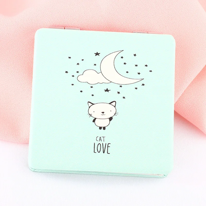 PU Folding Small Mirror Portable Makeup Pocket Mirror Round Mirror - Цвет: 10