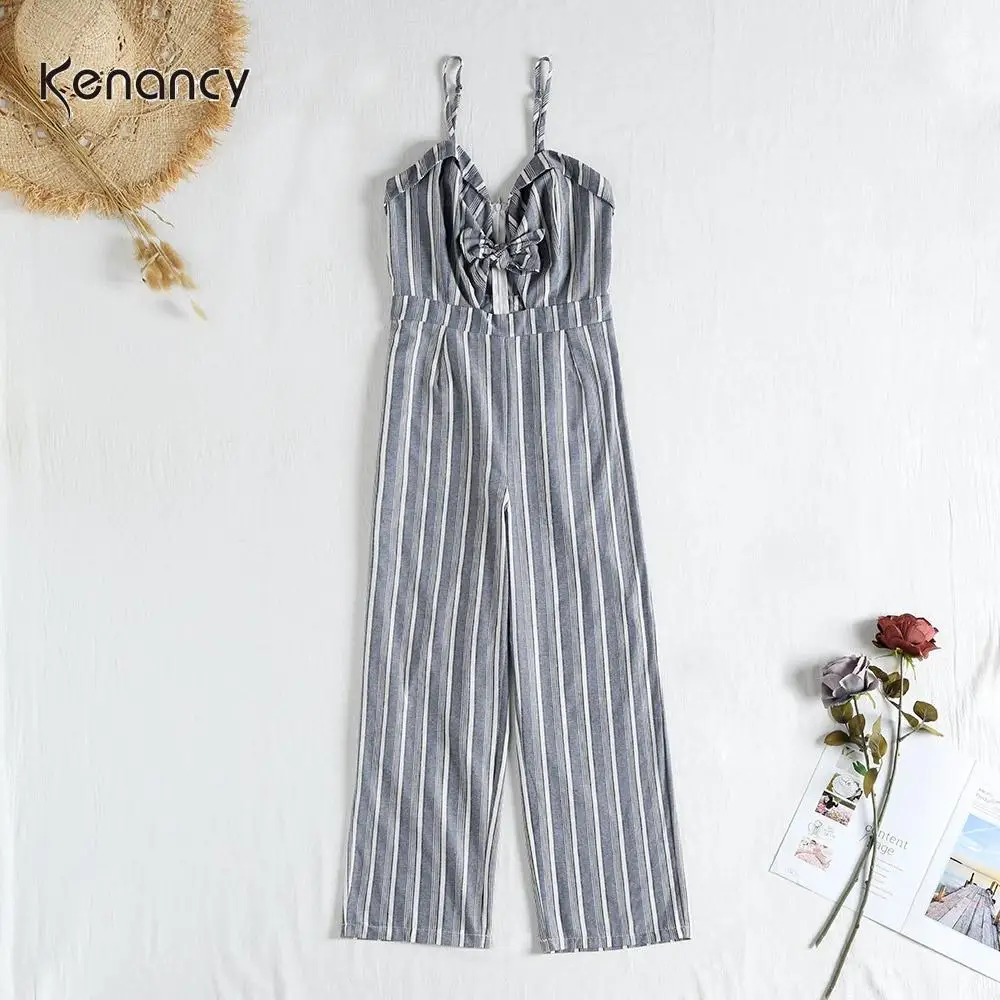 Женский полосатый комбинезон Kenancy повседневный с узелком и открытой спиной