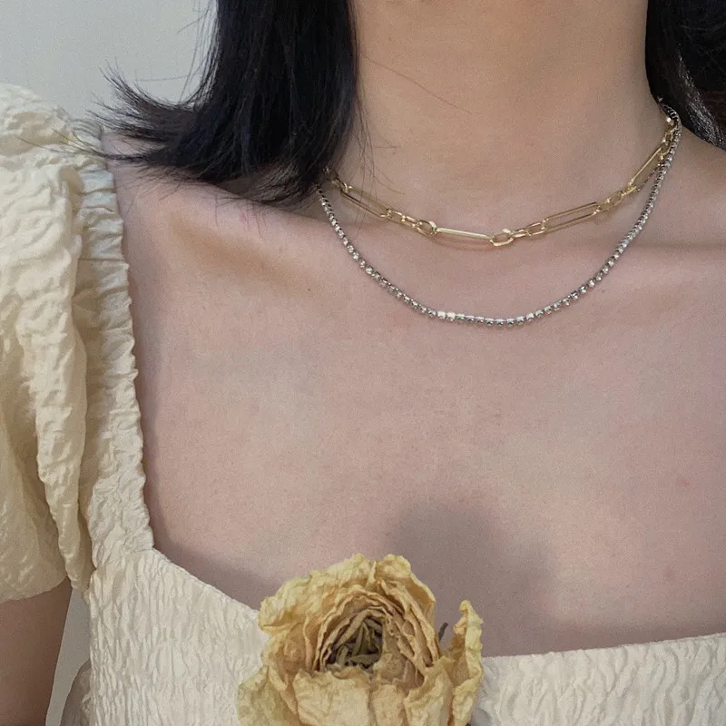

Light Luxury Double Layer Overlapping Combination Neck Chain Round Piece Net Red Clavicle Chain Silver Fashion Women's Necklace