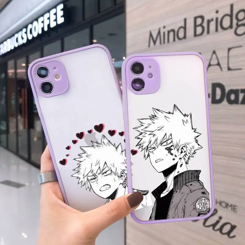 

My Hero Academia Midoriya Phone Case For iPhone 12 11 Mini Pro XR XS Max 7 8 Plus X Matte transparent Purple Back Cover
