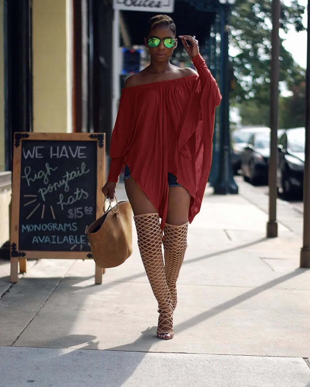 Женская футболка с вырезом лодочкой Весенняя свободная рукавом летучая мышь и