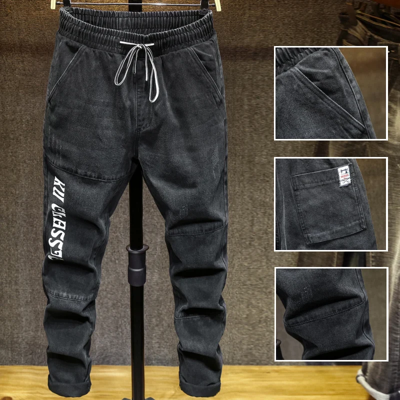 7XL черный комбинезон большого размера джинсы для мужчин плюс шаровары колледжа