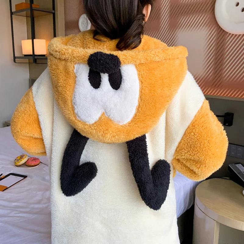 Plush Women Sleepwear Winter Pajamas Hooded Loose Version Pajama Set Inspissate Nightgown High Quality Packed Thicken женский