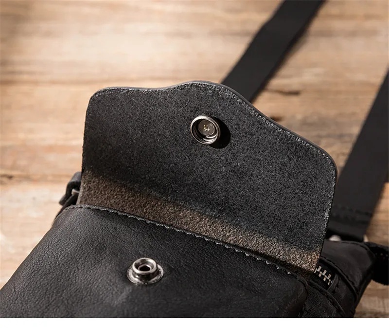 Retro fashion natural genuine leather men's black mini mobile phone bag daily outdoor key wallet single shoulder messenger bag