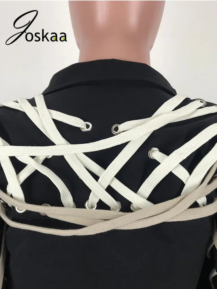 

Joskaa Black Autumn Winter Night Club Outwear Bandage Harajuku Long Sleeve Women Cardigan Female Party Jackets Streetwear Outfit