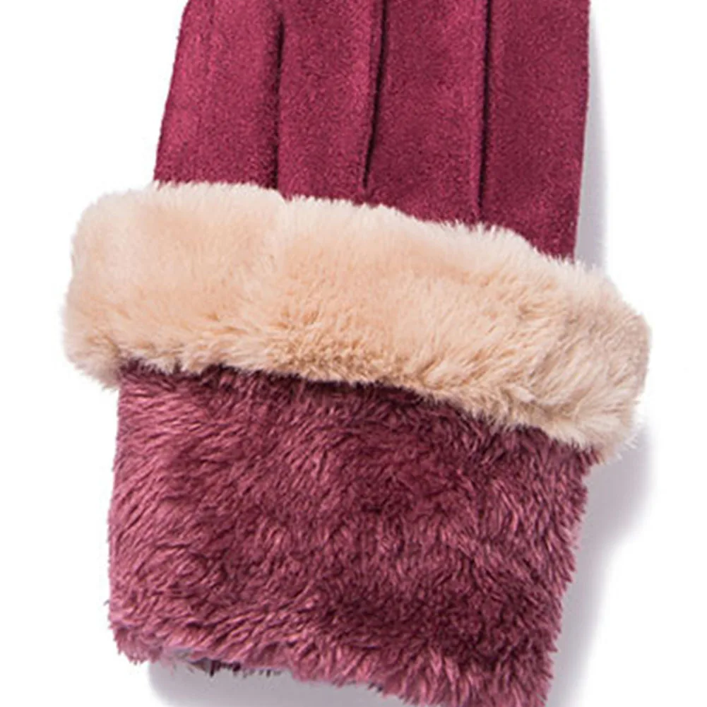 

Autumn Winter Women Gloves Suede Plush Full Fingers Mitten Outdoor Warm Touch Screen Gloves Cute Furry Sport Female Mittens 2020