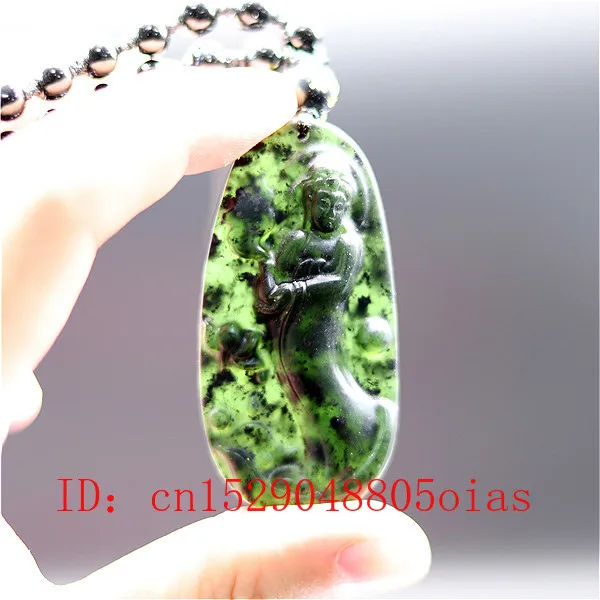 Natural Black Green Chinese Jade Guanyin Pendant Beads Necklace Charm Jewelry Obsidian Accessories Carved Amulet Gifts for Men | Украшения