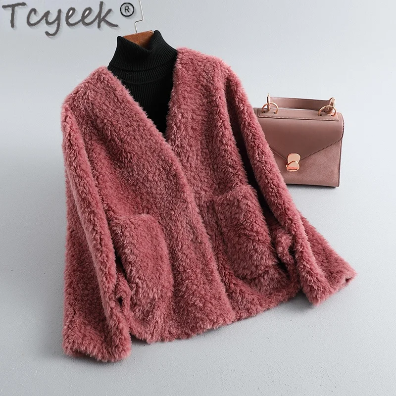 

Женское пальто из 100% натуральной шерсти Tcyeek, Осень-зима 2021, повседневная куртка с овчиной, женская одежда, меховое пальто, Женское пальто Gxy878