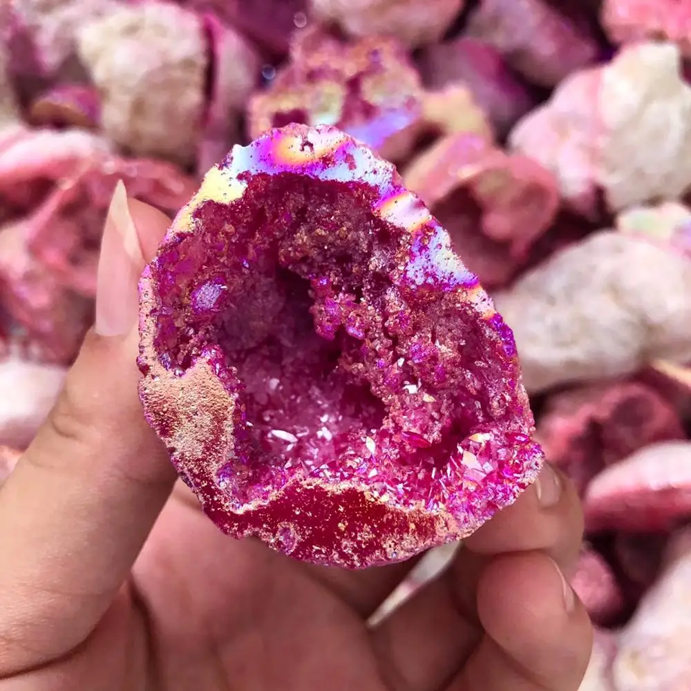 Натуральный камень Aura agate geode Минеральные Кристаллы лечебные драгоценные камни