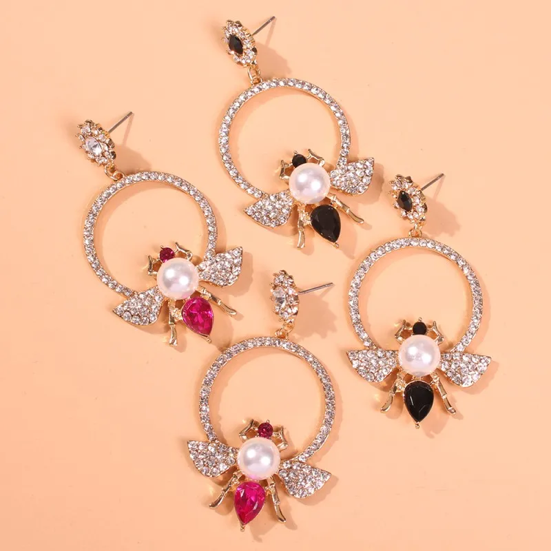 Модные женские серьги-подвески с имитацией жемчуга и Пчелой круглые висячие