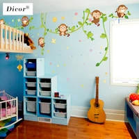 dicor happy monkey wall decal sticker for kids room diy removable art vinyl mural kindergarten livingroom home decor qt302