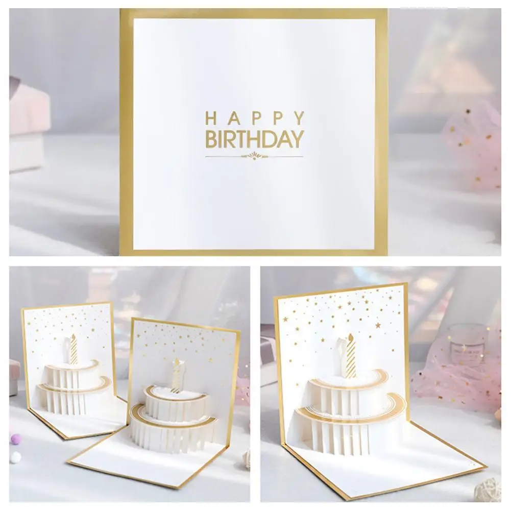 

1pcs Three Dimensional Birthday Card 3D Greeting Cards Supplies Handmade For Anniversary Cake With DIY Envelope Birthday Pa F7X7