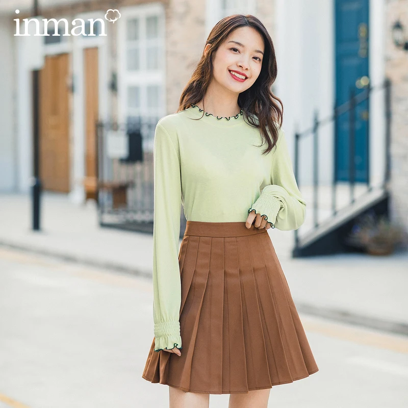INMAN весна 2020 Новое поступление плиссированная юбка с завышенной талией в