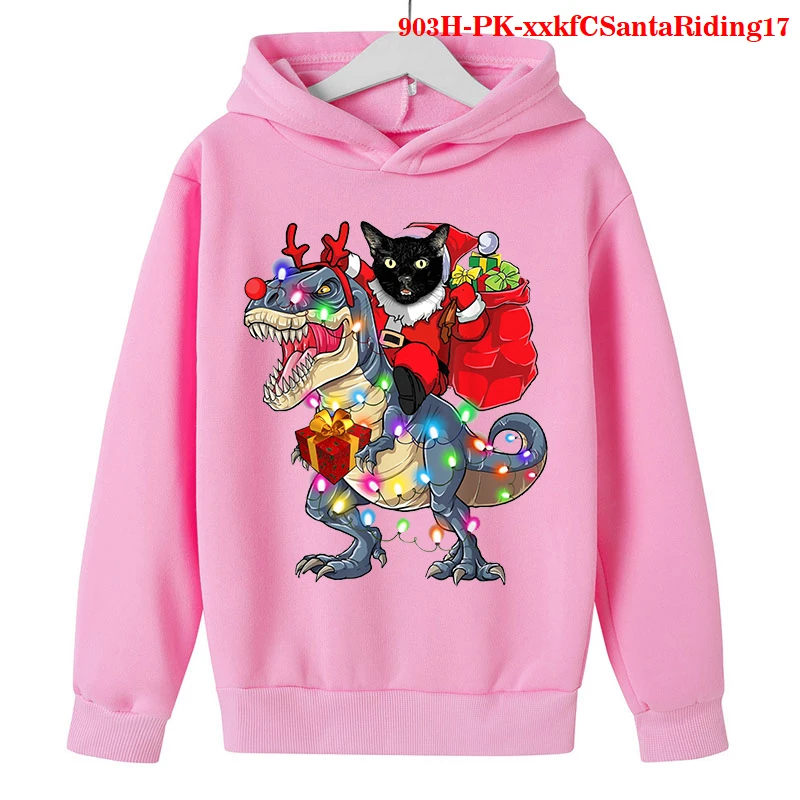 New Merry Christmas Sweater Cartoon Top Fleece Childrens funny Cat Clothes Kids Boy Girl 2-14 Years 2021 Clothes dinosaur Hoodie
