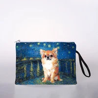 star oil painted dog portable woman travel storage bag eluent tissue cosmetic bag black zipper female lucky composition bag