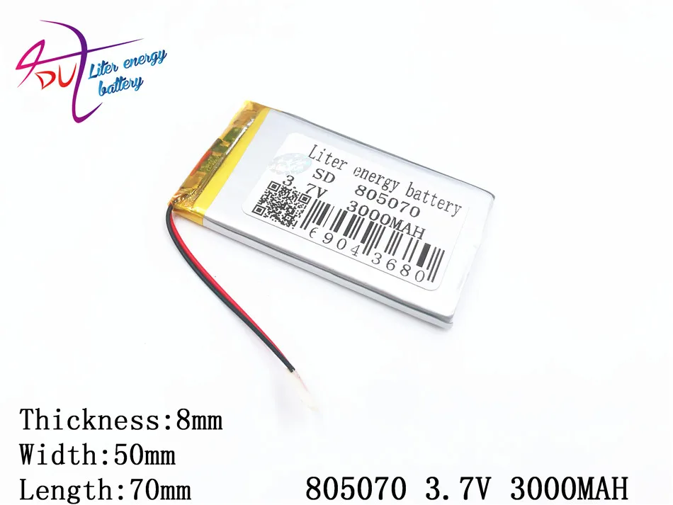 

3.7V3000mAh805070 Lithium Polymer Li-Po li ion Rechargeable Battery cells For Mp3 MP4 MP5 GPS mobile bluetooth