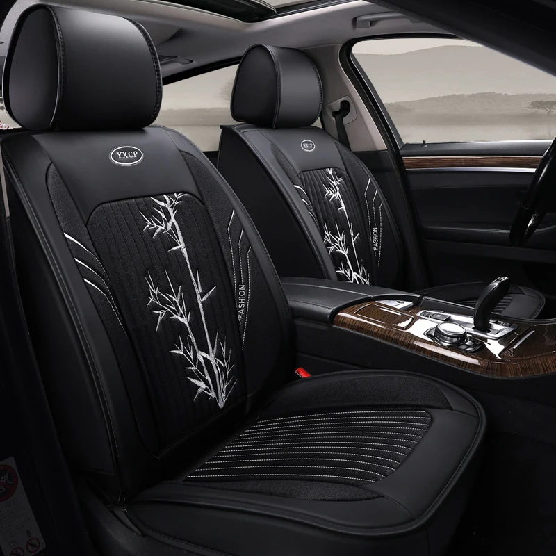 Чехол для автокресла из искусственной кожи с полным покрытием льняные