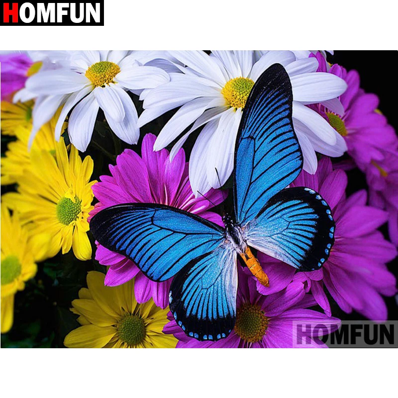 Алмазная живопись HOMFUN вышивка крестиком цветок бабочка 5D для творчества