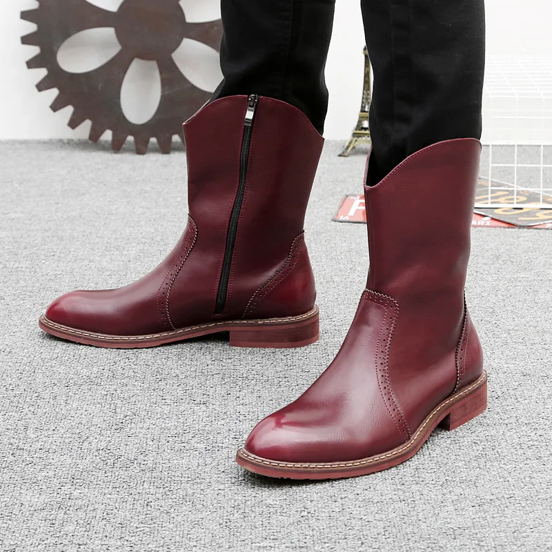Men Motorcycle Boots Vintage Combat Boot Winter Fur Genuine Cow Leather Waterproof Buckle Military Boots Men Increase Shoes