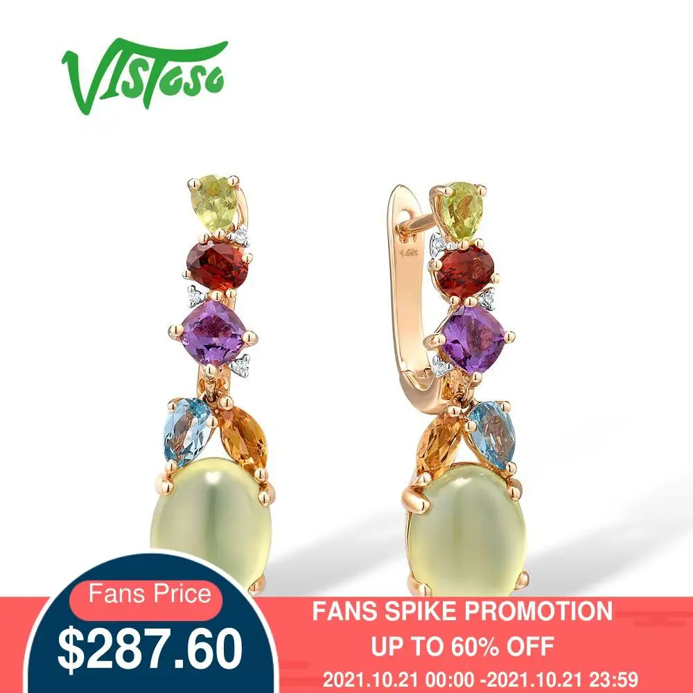 

VISTOSO Gold Earrings For Women 14K 585 Rose Gold Colourful Semi-Precious Stone Diamond Wedding Anniversary Elegant Fine Jewelry