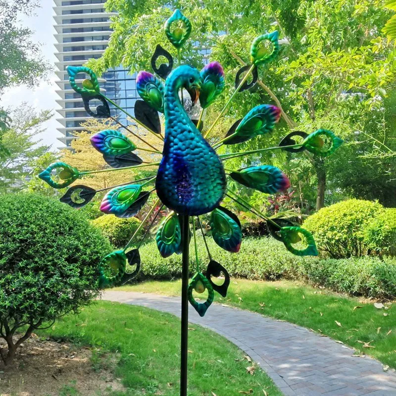 

Garden Light Outdoor Garden Solar Energy Led Light Peacock Iron Windmill Solar Lanterns Wind Spinners Decoration
