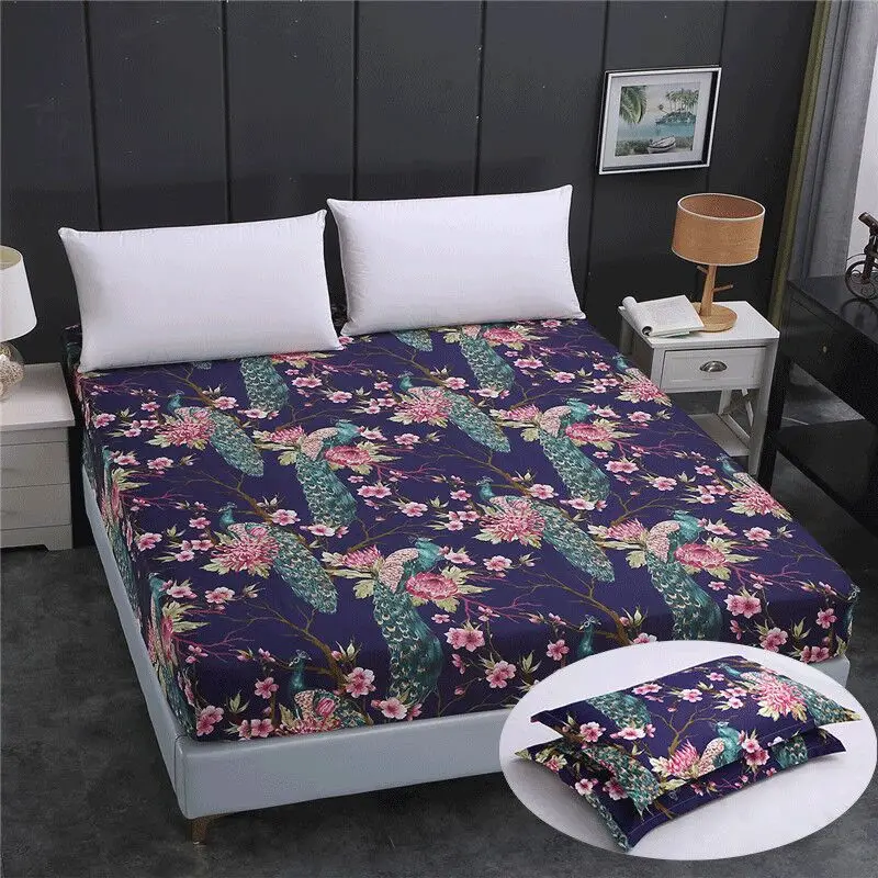 

Mecerock New 3pcs 100% Polyester Fitted Sheet Set Mattress Cover Pillowcases Four Corners With Elastic Band Bed Sheet