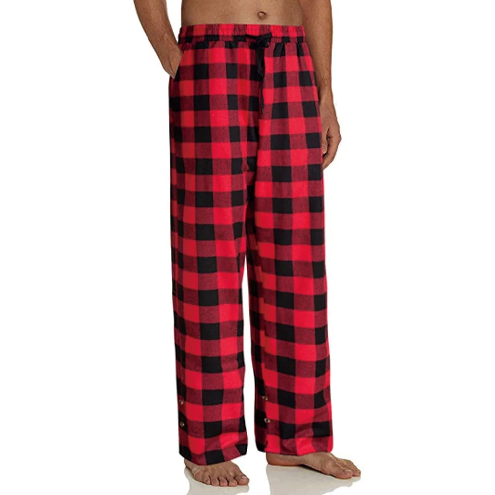 

Mens Sleep Bottoms Plaid Pajama Pants wide leg Loose Sleepwear Lounge Wear Trousers Men Elastic Band Pijama