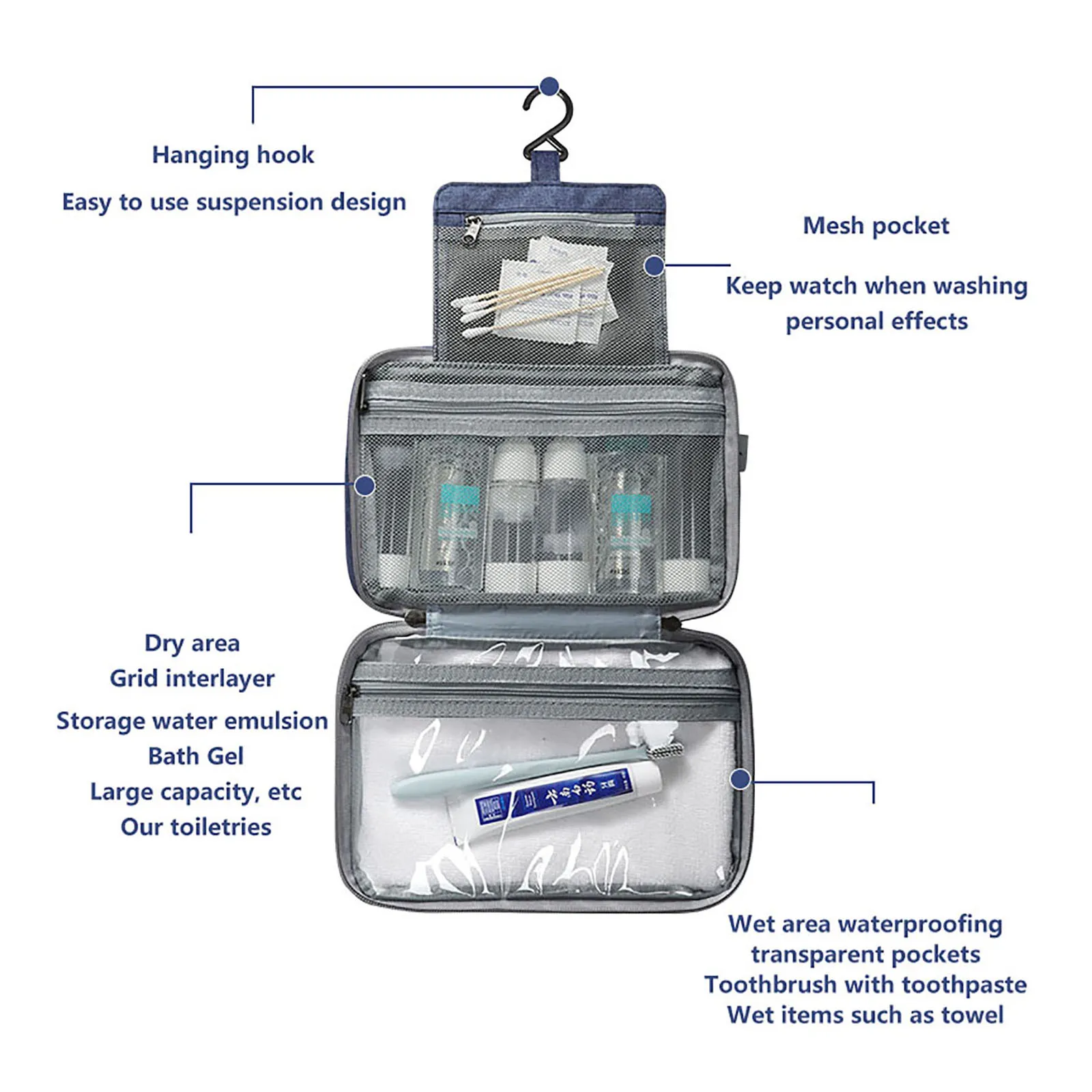 

New Arrival Fashion Make-Up Bag Foldable Box Large Capacity 4-Room Travel Portable Zipper Cosmetic Pack with Handle Hook