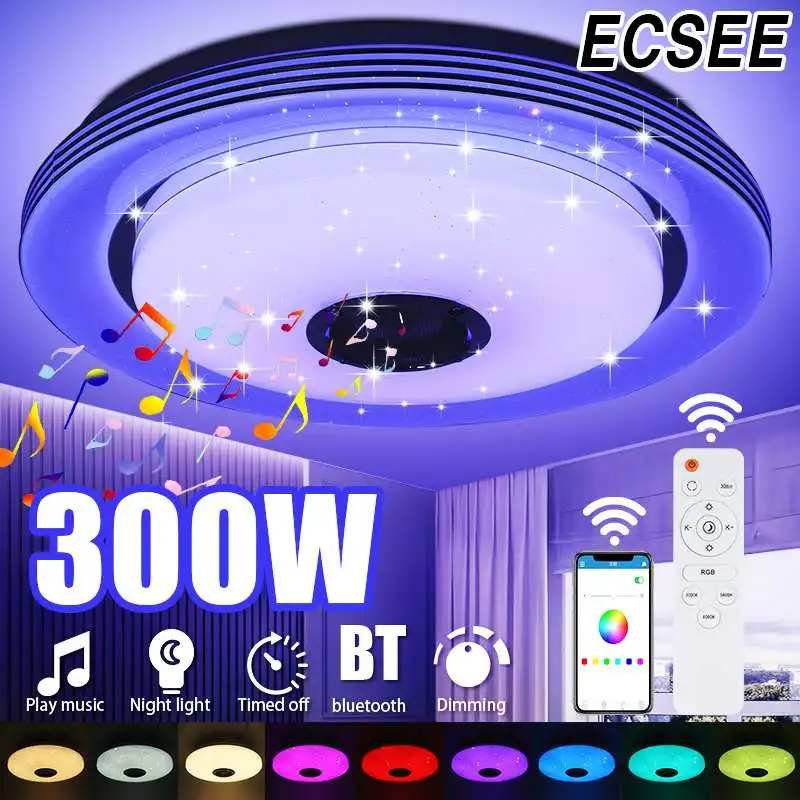 

300W Music Led Ceiling Light RGB Dimmable Flush Mount Round Livingroom APP bluetooth Speaker Smart Lamp with Remote Control