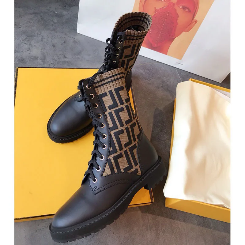 

Stretch Fabric Splicing Genuine Leather Sock Boots 2021 Autumn And Winter Fashion All-Match Comfortable Casual Women Long Boots