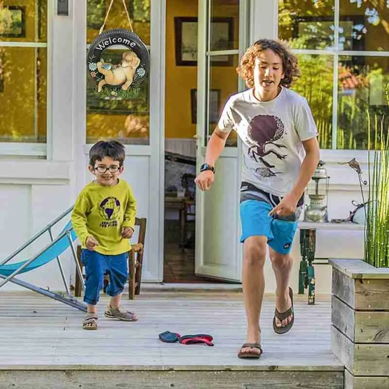 

Welcome Puppy Dog Outdoor Decor Garden Yard Acrylic Tire Decoration Door Home Decor Listing Dog M8Y8