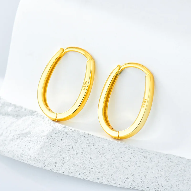

Korean Hoop Earring 925 Sterling Silver Earrings For Women Minimalist Geometric Oval Earrings Orecchini Cerchio Jewelry