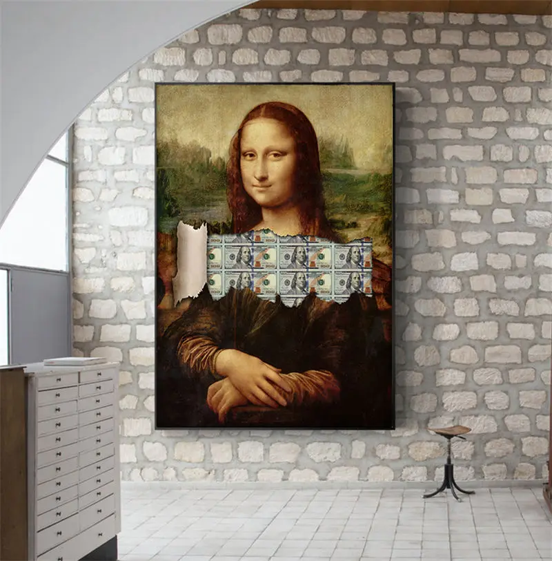 

Graffiti Mona Lisa Money Art Canvas Print Painting Modern Funny Pictures Abstract Living Room Office Home Decor Posters Unframed