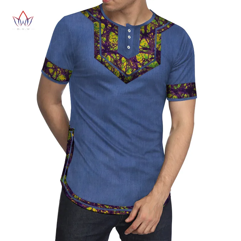Мужские лоскутные Футболки с коротким рукавом африканская одежда Bazin Riche
