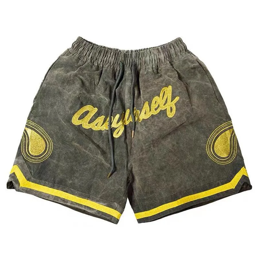 

Gold Thread Patch Embroidery Askyurself Shorts Men Women ArmyGreen Breechcloth High Quality Washed Do Old Askyurself Shorts