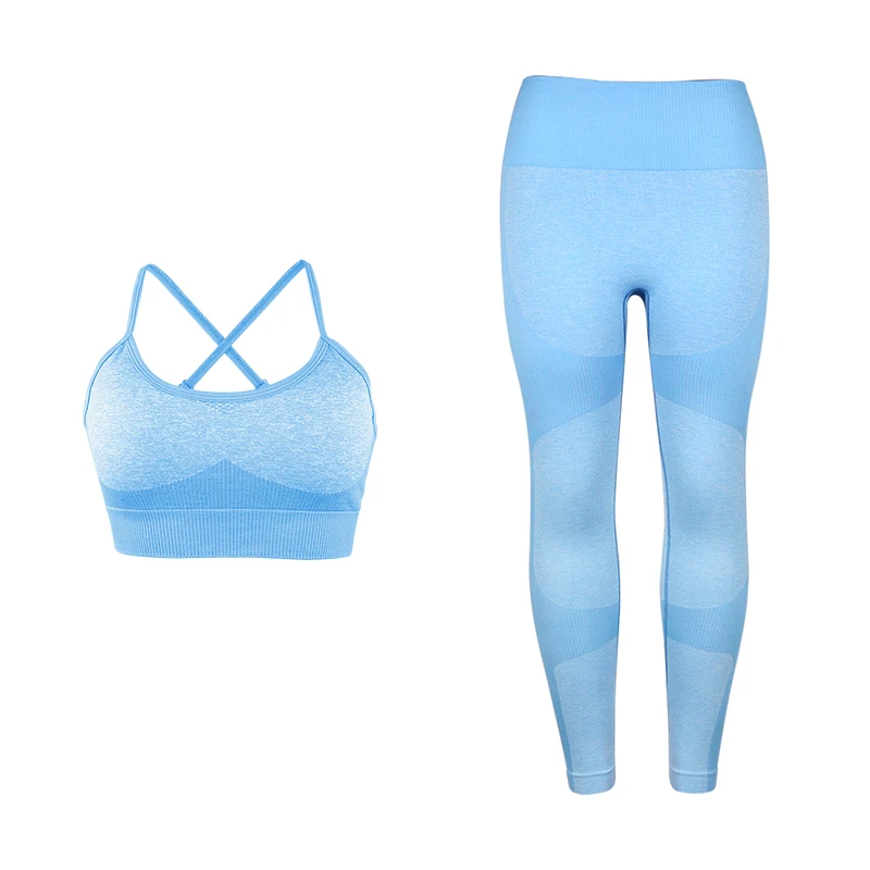 light blue Vital бесшовные леггинсы Бюстгальтер Йога комплект из 2 предметов для женщин тренировки тренажерный зал одежда пуш-ап Фитнес Высокая талия лоскутное спортивный костюм - Цвет: light blue