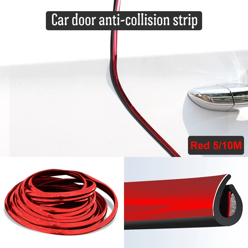 Купи 5M/10M Car Door Protector Anti-Collision Strip Red Door Edge Anti-Scratch Sticker chrome Trim Car Body Safety Seal Protection за 604 рублей в магазине AliExpress