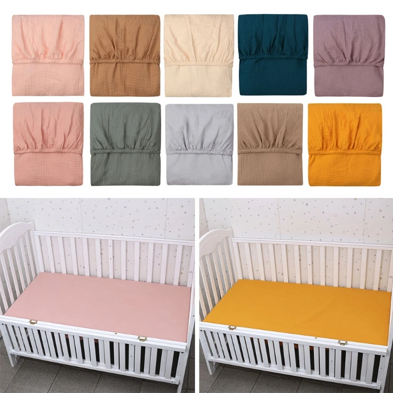 

125x70cm Baby Bed Fitted Sheet Cotton Crib Fitted Sheet Bedding Protector Solid Color Mattress Cover for Unisex Baby Boys Girls