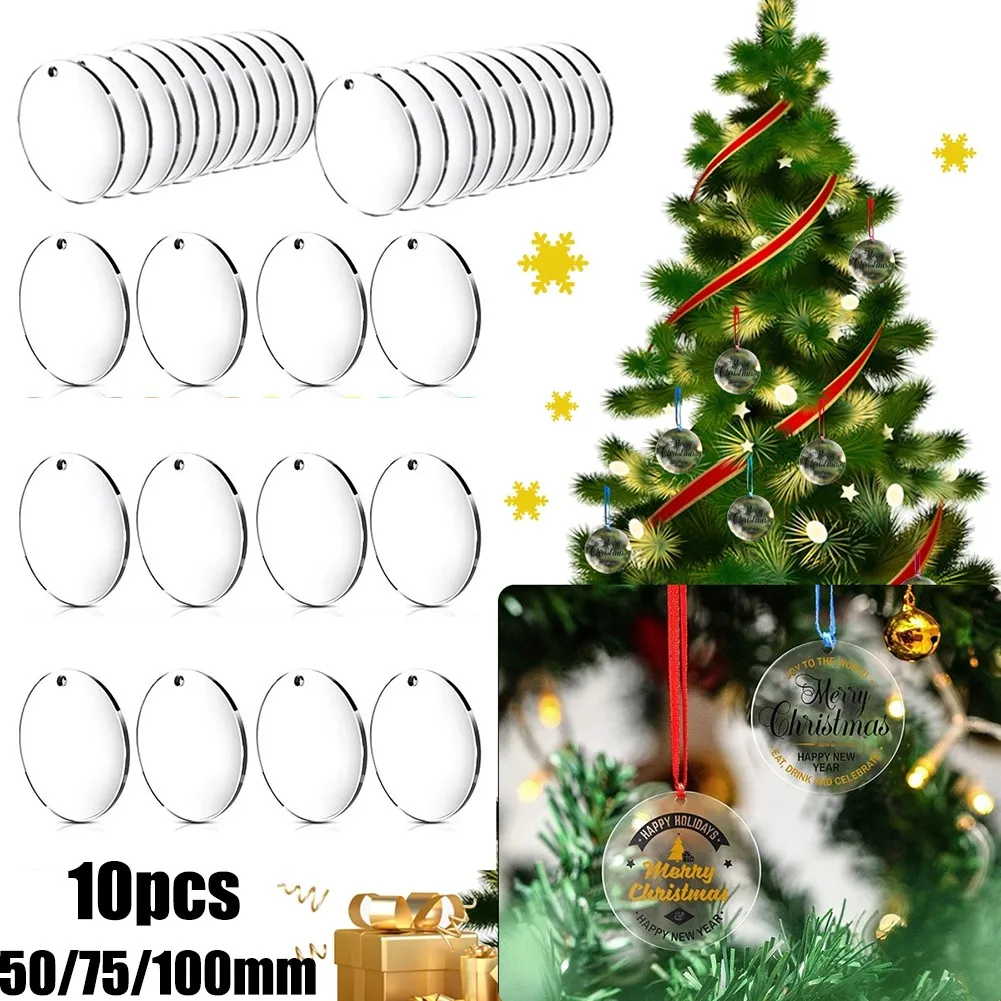 

10PCS 5-10CM Christmas Tree DIY Pendant Acrylic Round Plate Ornaments Christmas Decoration Supplies for Xmas New Year Decor 2022