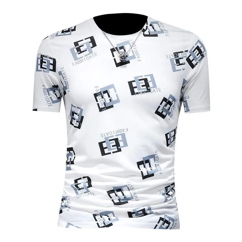 

Men's new mercerized cotton white short sleeve T-shirt in summer