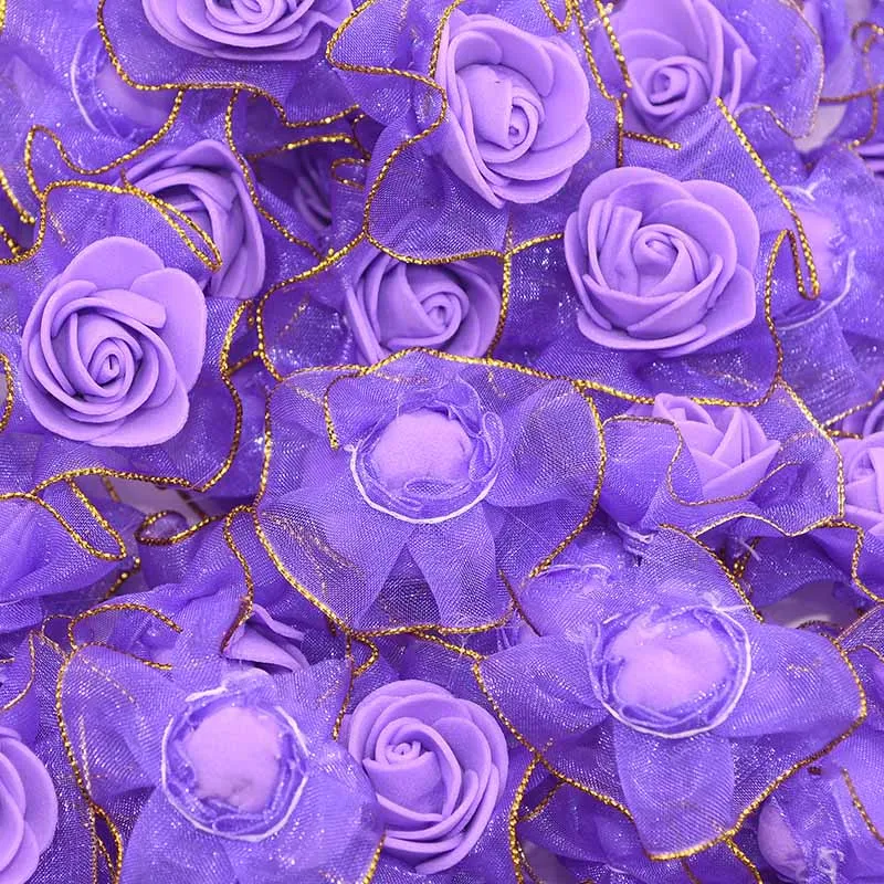 Purple 20шт 4 см искусственные из ПЭ цветочное мыло золото/серебро кружево ПЕНА РОЗА для дома Свадебные украшения DIY скрапбукинг ручной работы - Цвет: Purple