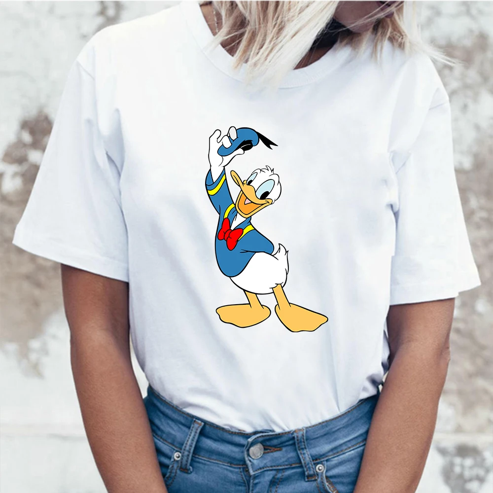 

Disney Fashion Short-sleeved Oversized T-shirt Donald Duck Couples Printing Cartoon Funny Expression Cute O-neck Loose Top Women