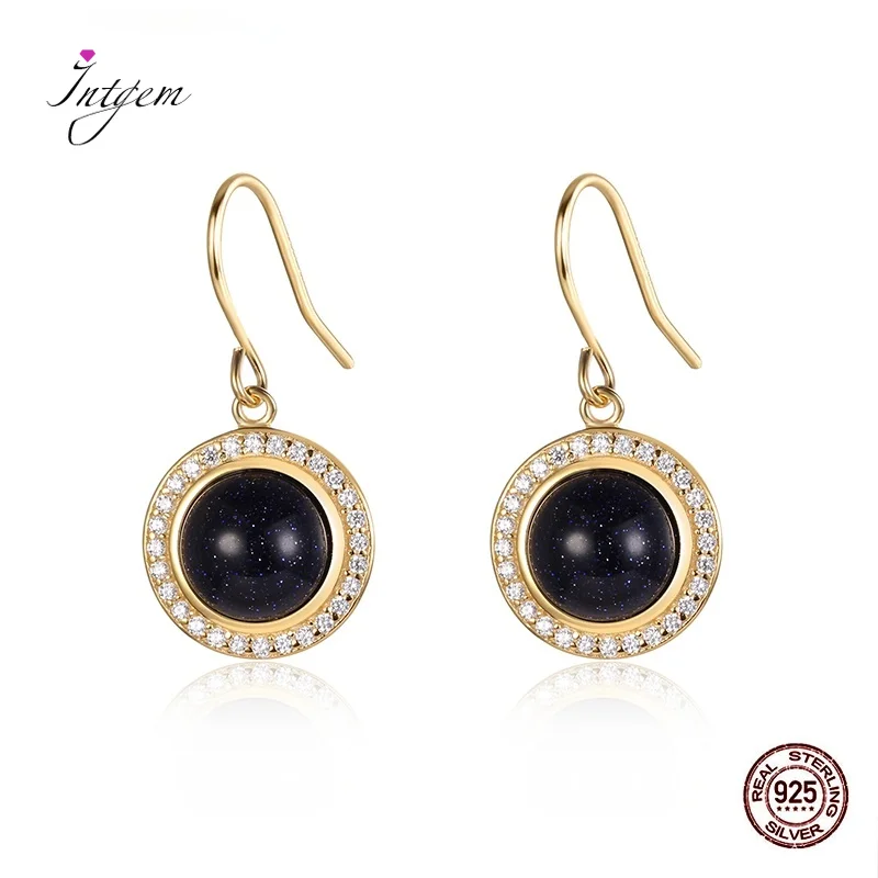 

925 Sterling Silver Natural Aventurine Vintage Round Earrings Jewelry Zircon Shiny Dangling Hoop Fashion Earring Gift Wholesale