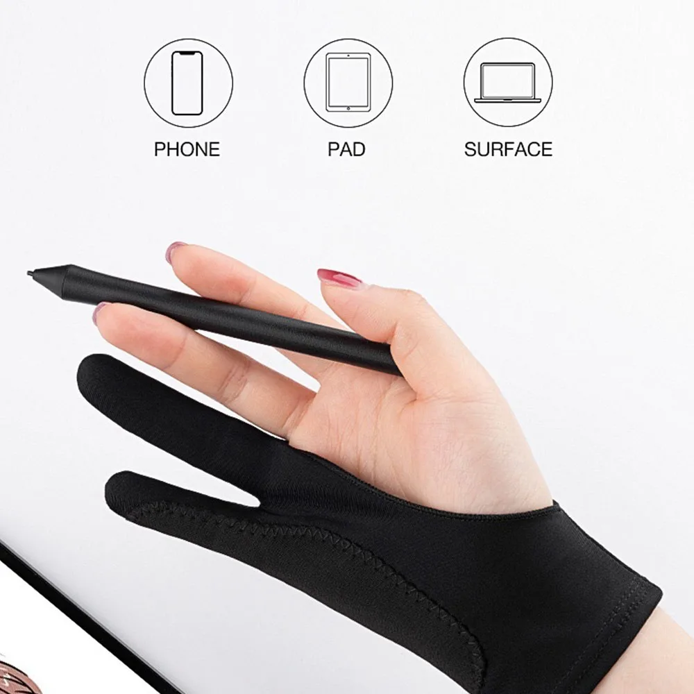 Черная перчатка с 2 пальцами для защиты от загрязнений для любого графического планшета для рисования правая и левая рука художественная пе...