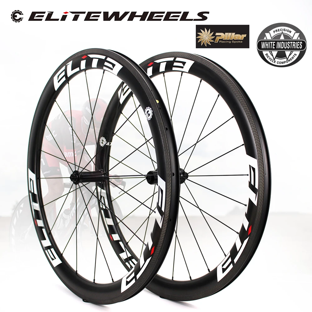 ELITEWHEELS 700c Углеродные шоссейные велосипедные колеса высокого класса белые