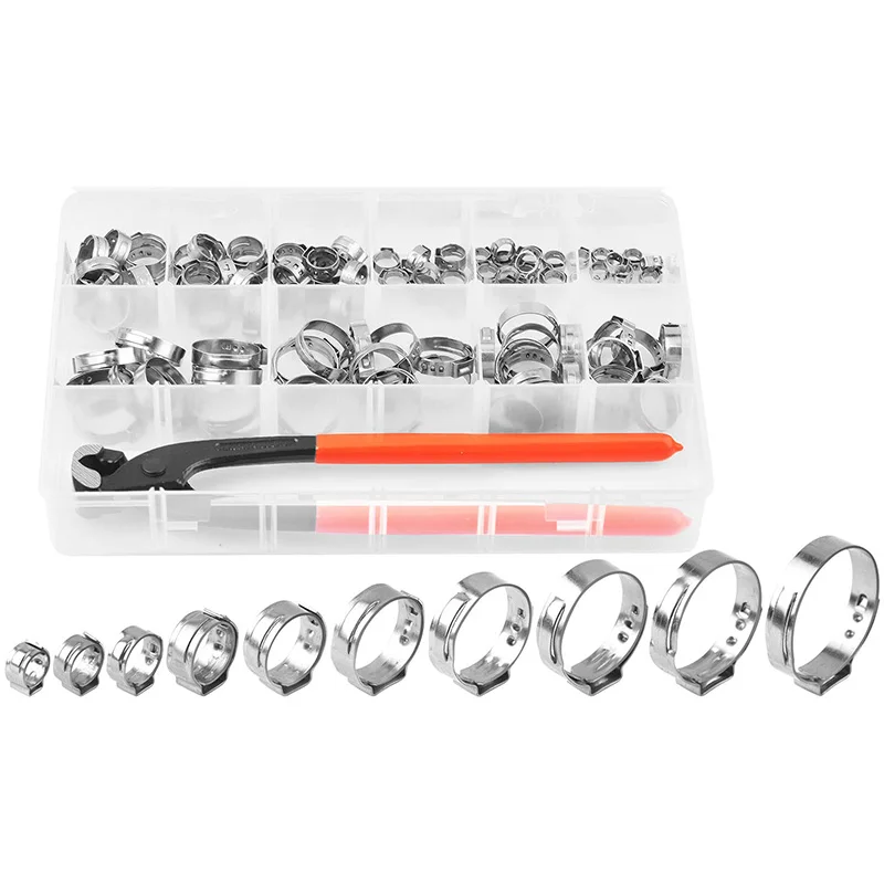 Новинка 100 шт. 304 нержавеющая сталь одиночные хомуты для шлангов 10 размеров с