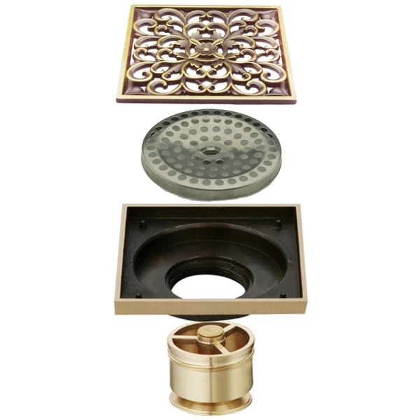 САНАКС Трап под старую бронзу с декором 100х100 вертикальный сухим затвором воды -