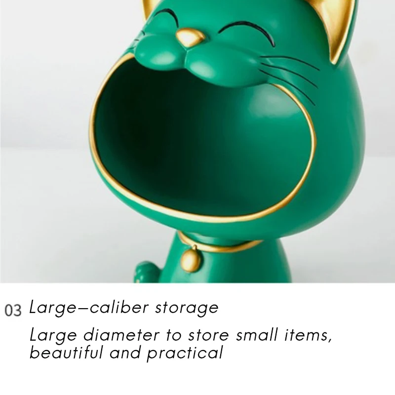 

Lucky Cat Statue Sculpture Table Decoration Figurine Sundries Storage Box Modern Living Room Desk Home Decor