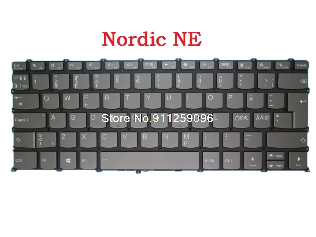 Laotop клавиатура для Lenovo Nordic NE SN20W85293 LCM19J16DN686 PK132UZ1A18 LCM19J1 с серой подсветкой, Новинка