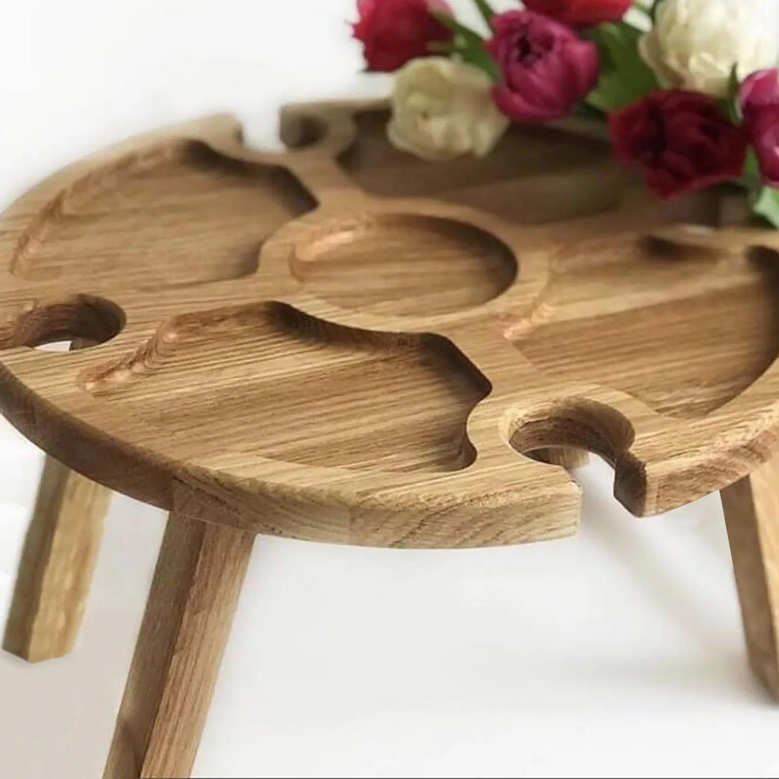 

Outdoor Wine Table with Foldable Round Desktop Mini Wooden Picnic Table Easy To Carry Lawn Picnic Wine Rack Dropshipping